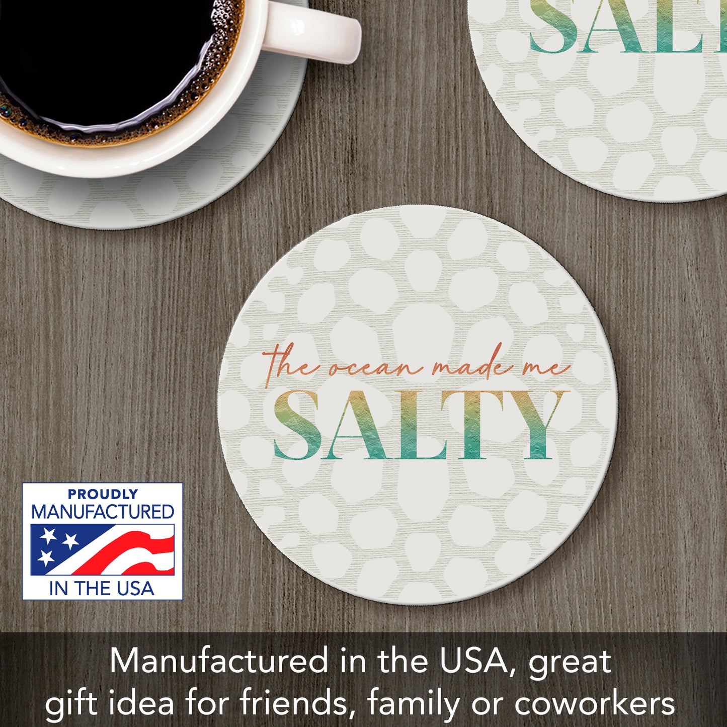 Thirstystone Salty Round Absorbent Stone Coaster with Protective Cork Backing Manufactured in The USA 4" Diameter