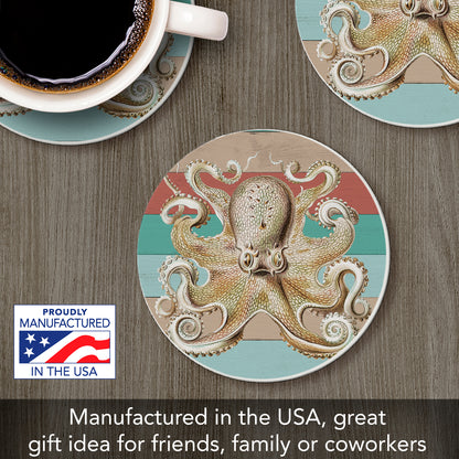 Thirstystone Octopus Round Absorbent Stone Coaster with Protective Cork Backing Manufactured in The USA 4" Diameter
