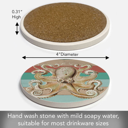 Thirstystone Octopus Round Absorbent Stone Coaster with Protective Cork Backing Manufactured in The USA 4" Diameter
