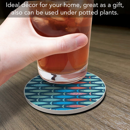 Thirstystone Coastal Fish Round Absorbent Stone Coaster with Protective Cork Backing Manufactured in The USA 4" Diameter
