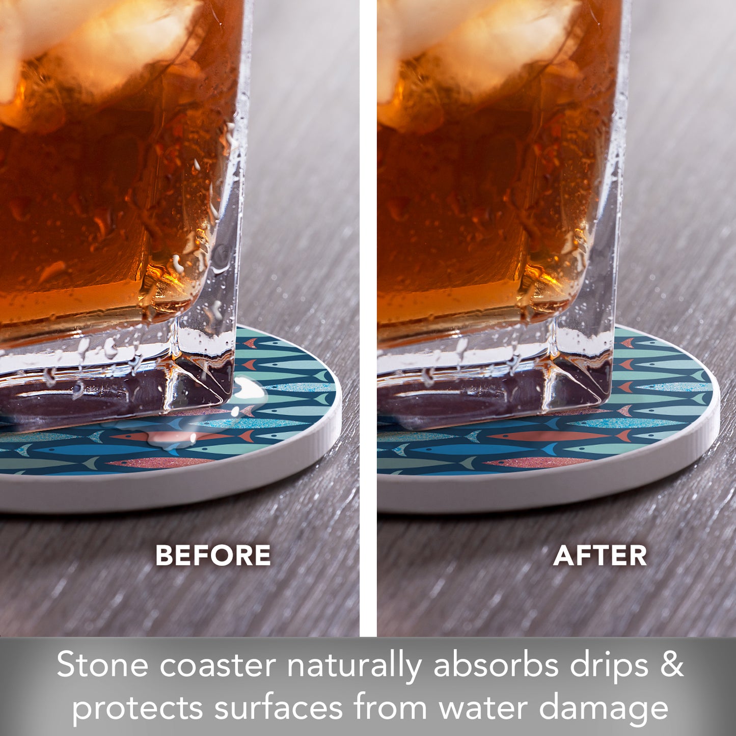 Thirstystone Coastal Fish Round Absorbent Stone Coaster with Protective Cork Backing Manufactured in The USA 4" Diameter