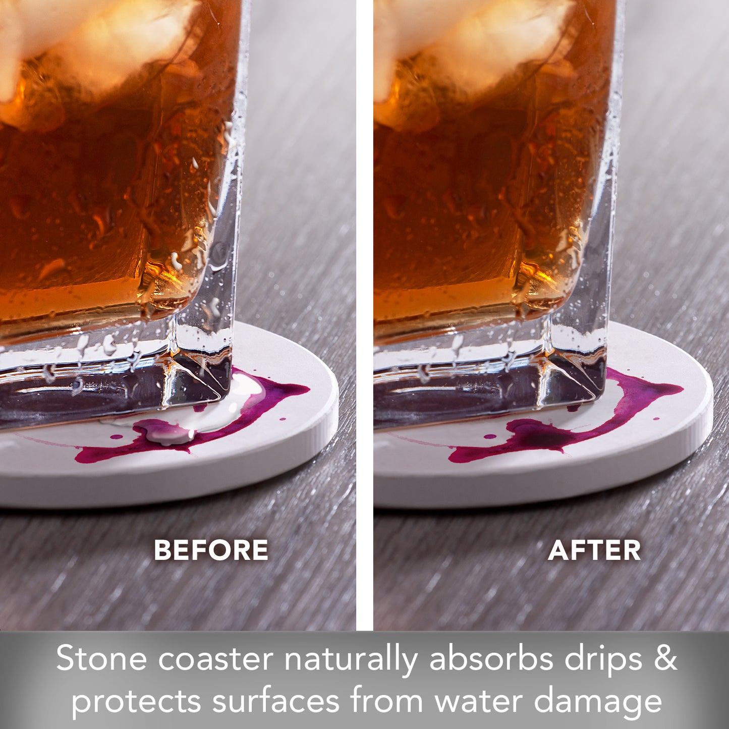 Thirstystone Wine Stain Single Round Absorbent Stone Coaster with Protective Cork Backing Manufactured in The USA 4" Diameter