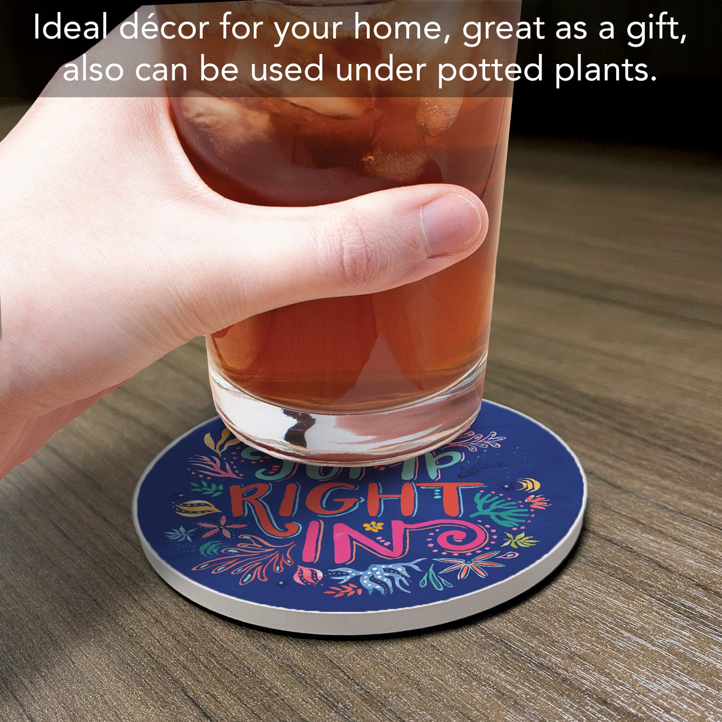 Thirstystone Jump Right in Round Absorbent Stone Coaster with Protective Cork Backing Manufactured in The USA 4" Diameter