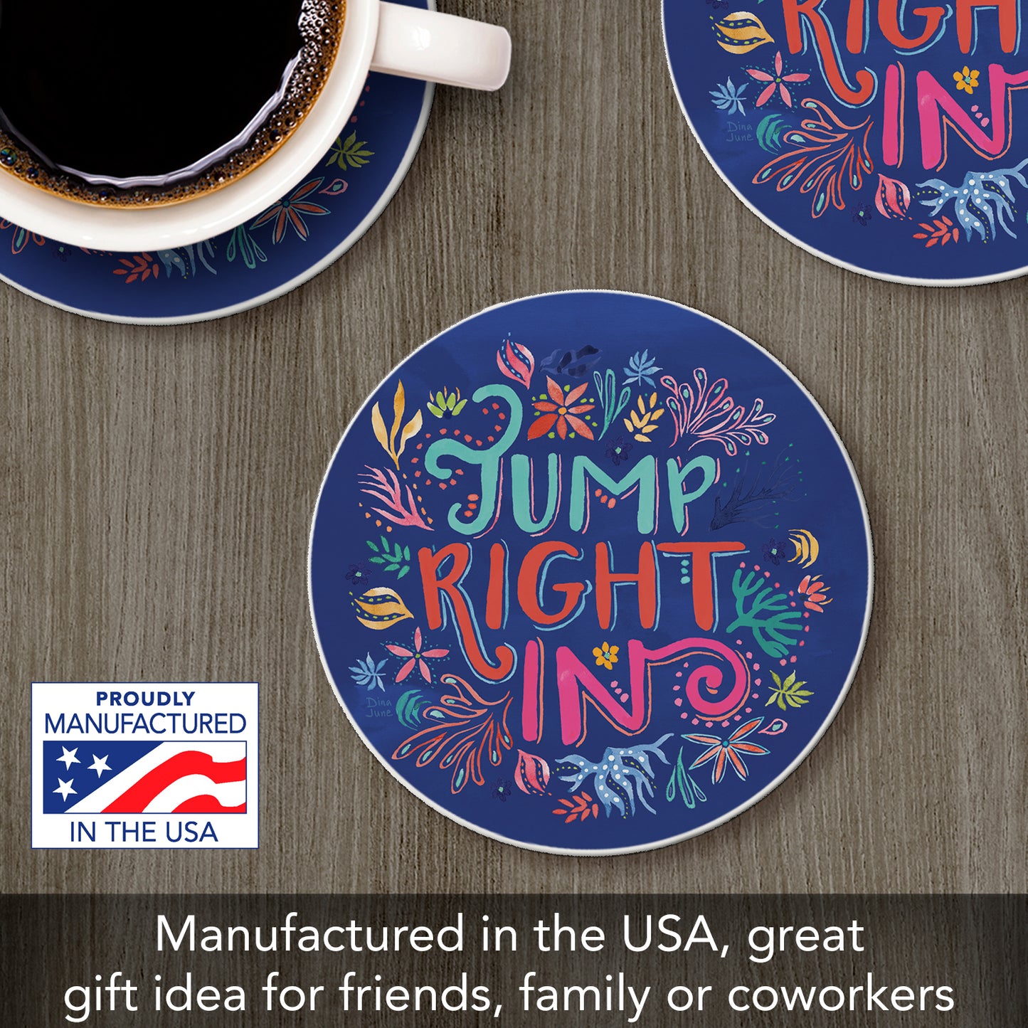 Thirstystone Jump Right in Round Absorbent Stone Coaster with Protective Cork Backing Manufactured in The USA 4" Diameter