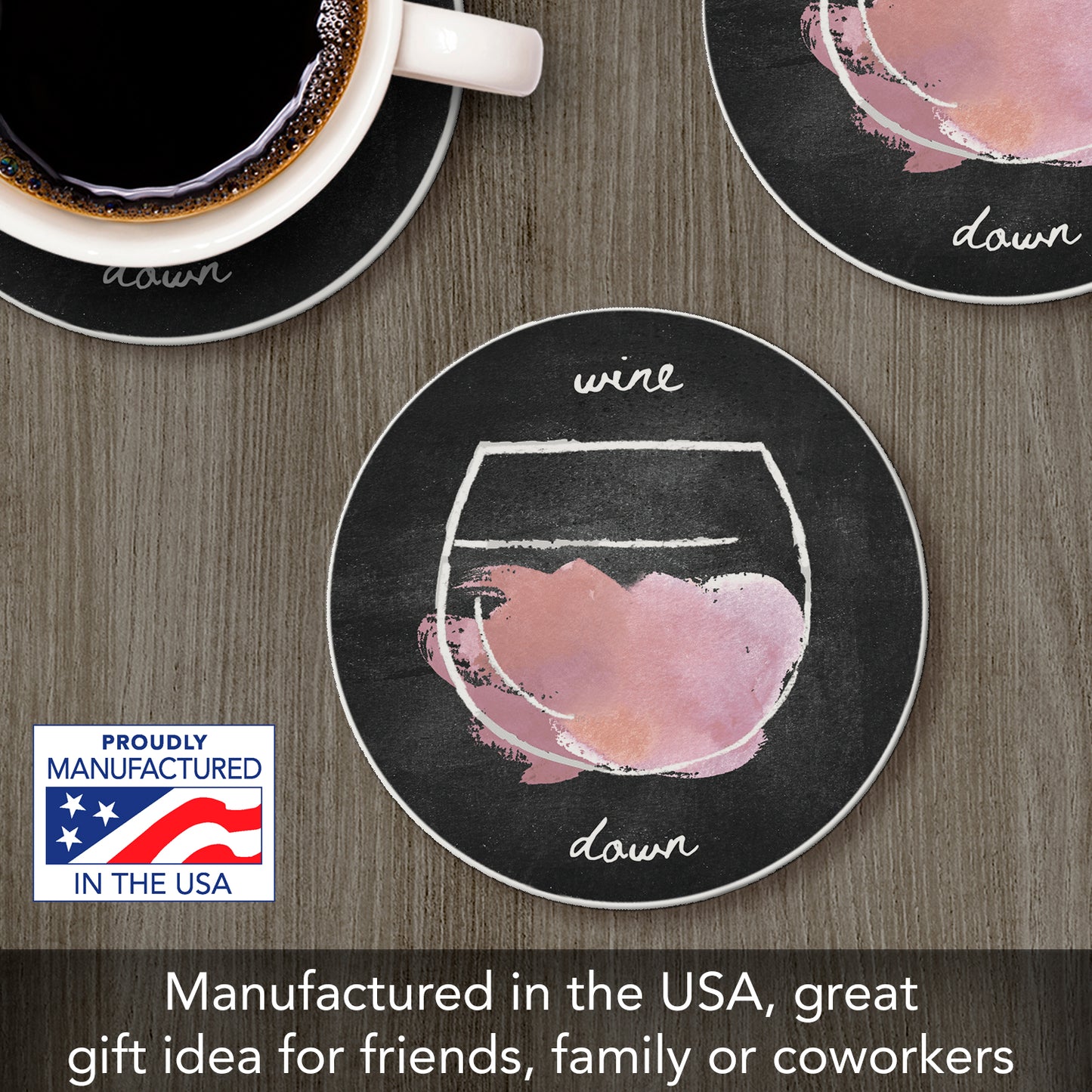 Thirstystone Wine Down Single Round Absorbent Stone Coaster with Protective Cork Backing Manufactured in The USA 4" Diameter