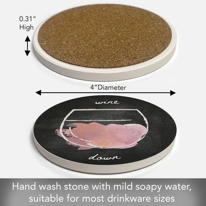 Thirstystone Wine Down Single Round Absorbent Stone Coaster with Protective Cork Backing Manufactured in The USA 4" Diameter