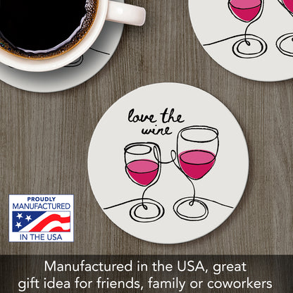 Thirstystone Love The Wine Single Round Absorbent Stone Coaster with Protective Cork Backing Manufactured in The USA 4" Diameter
