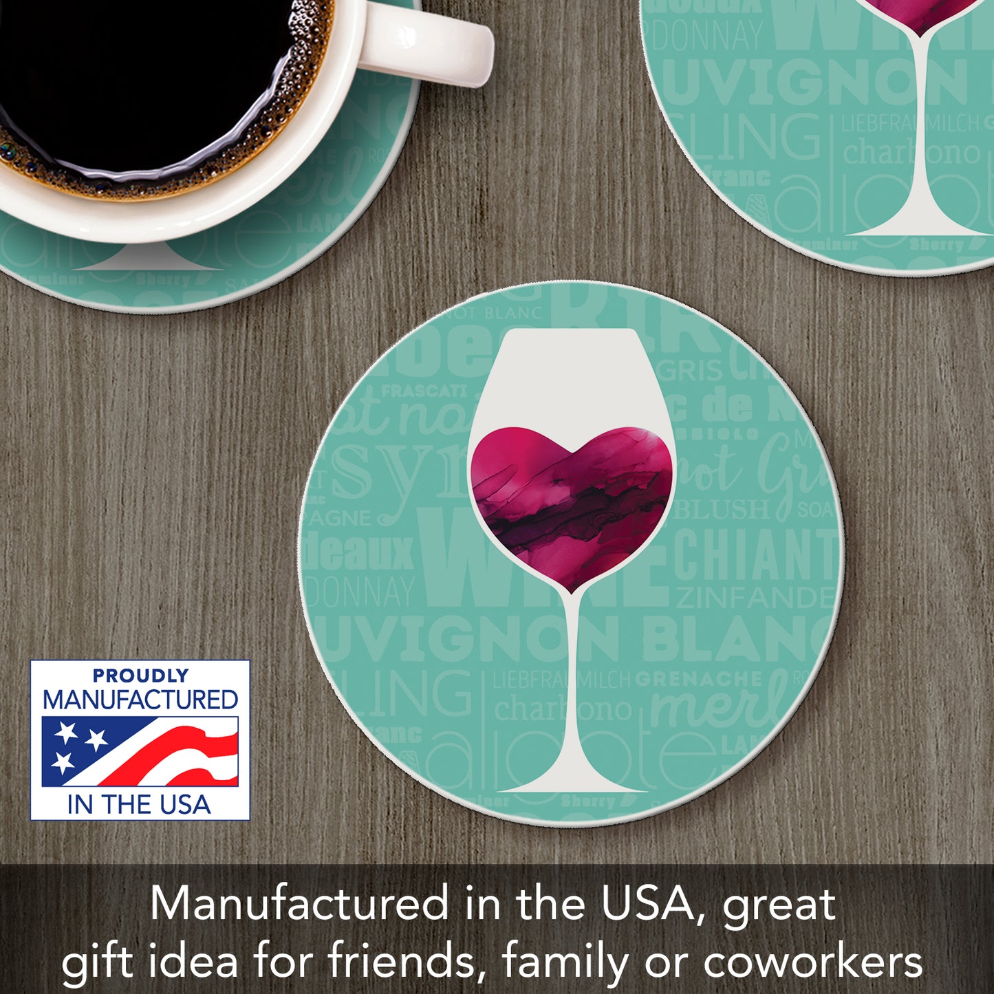 Thirstystone Wine Glass Heart Single Round Absorbent Stone Coaster with Protective Cork Backing Manufactured in The USA 4" Diameter