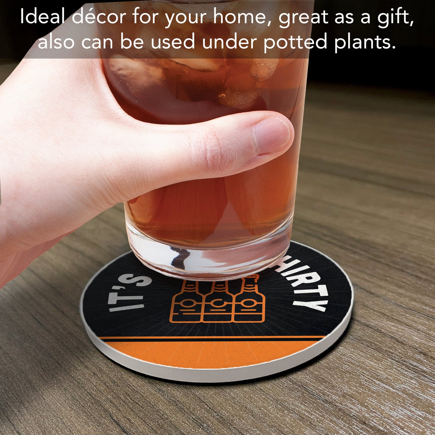 Thirstystone Beer Thirty Single Round Absorbent Stone Coaster with Protective Cork Backing Manufactured in The USA 4" Diameter
