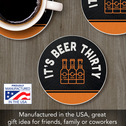 Thirstystone Beer Thirty Single Round Absorbent Stone Coaster with Protective Cork Backing Manufactured in The USA 4" Diameter
