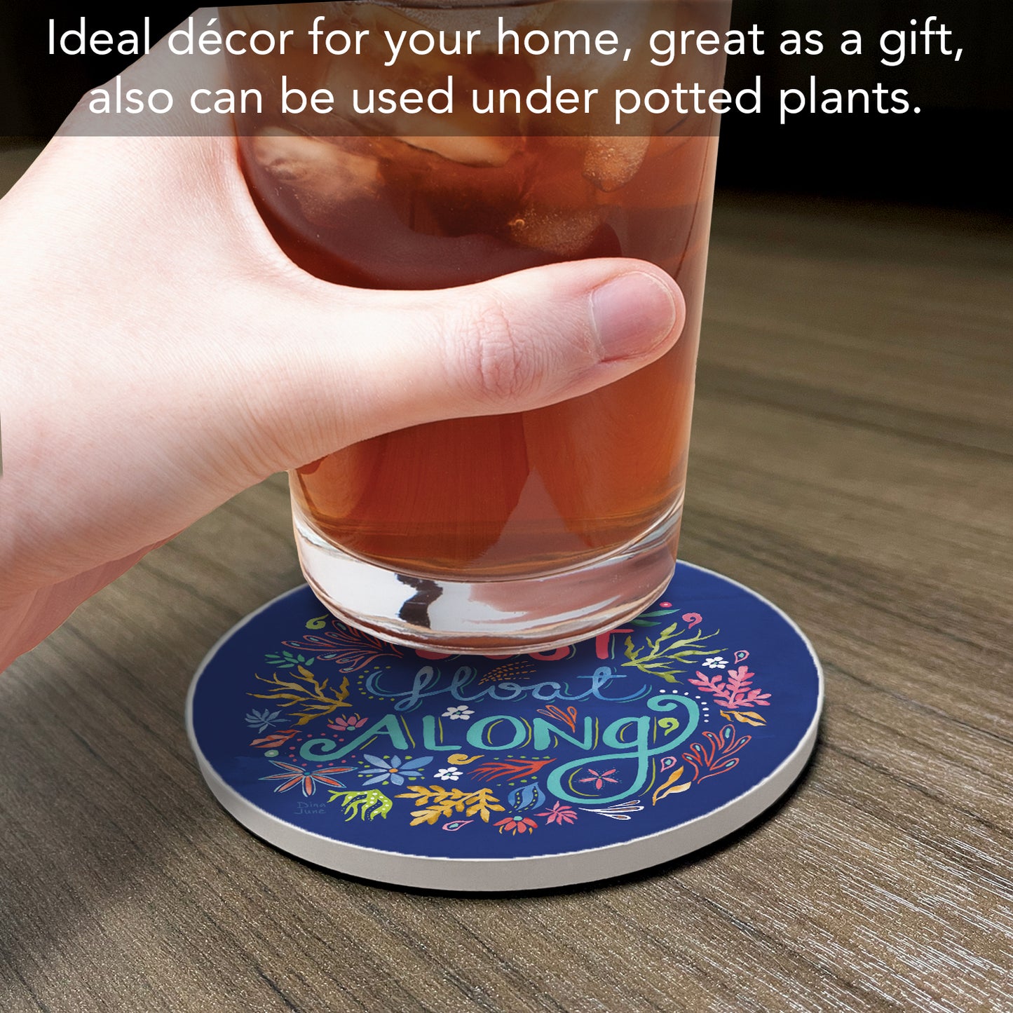 Thirstystone Float Along Single Round Absorbent Stone Coaster with Protective Cork Backing Manufactured in The USA 4" Diameter