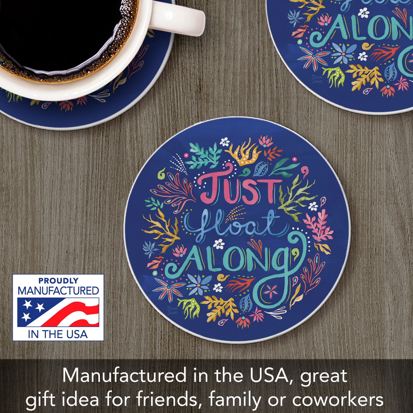 Thirstystone Float Along Single Round Absorbent Stone Coaster with Protective Cork Backing Manufactured in The USA 4" Diameter