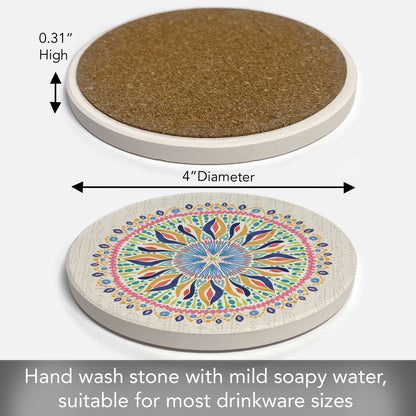 Thirstystone Coastal Mandala Single Round Absorbent Stone Coaster with Protective Cork Backing Manufactured in The USA 4" Diameter