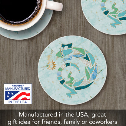 Thirstystone Marble Gecko Single Round Absorbent Stone Coaster with Protective Cork Backing Manufactured in The USA 4" Diameter