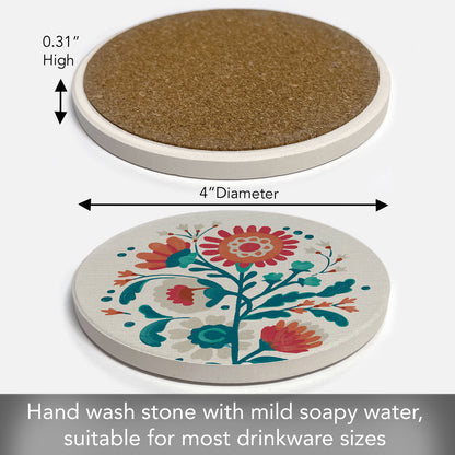 Thirstystone Otomi Flower Single Round Absorbent Stone Coaster with Protective Cork Backing Manufactured in The USA 4" Diameter