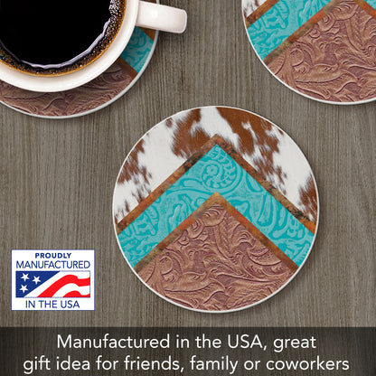 Thirstystone Cow Hide Single Round Absorbent Stone Coaster with Protective Cork Backing Manufactured in The USA 4" Diameter