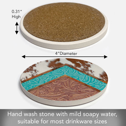 Thirstystone Cow Hide Single Round Absorbent Stone Coaster with Protective Cork Backing Manufactured in The USA 4" Diameter