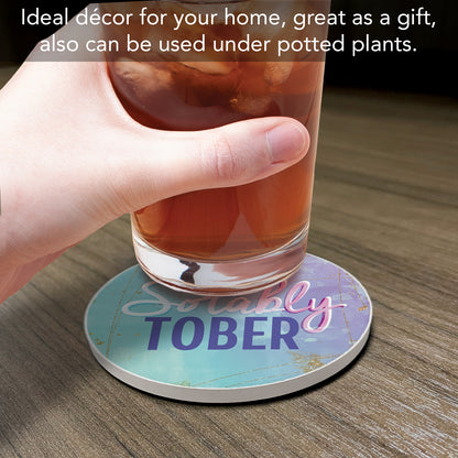 Thirstystone Sober Single Round Absorbent Stone Coaster with Protective Cork Backing Manufactured in The USA 4" Diameter