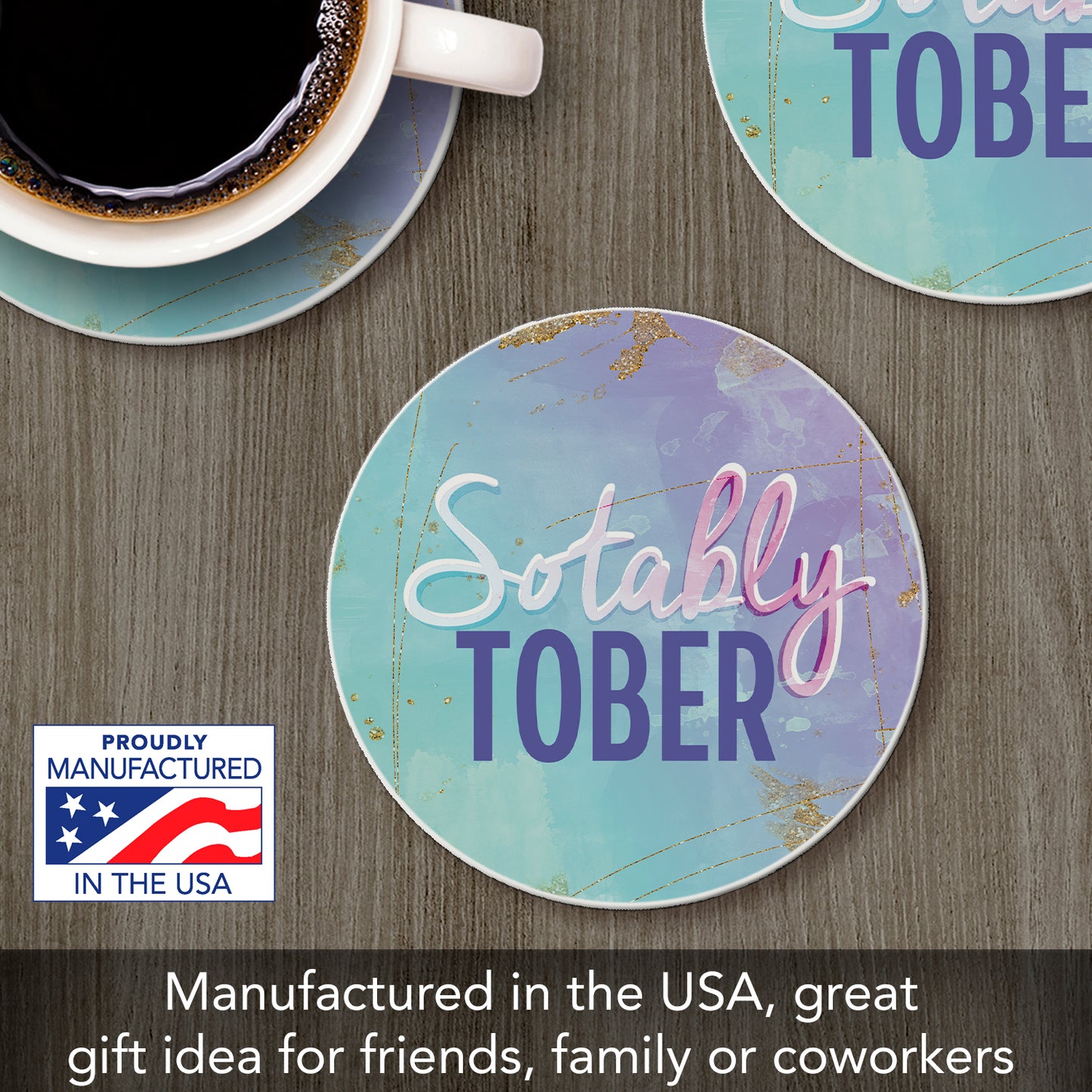 Thirstystone Sober Single Round Absorbent Stone Coaster with Protective Cork Backing Manufactured in The USA 4" Diameter