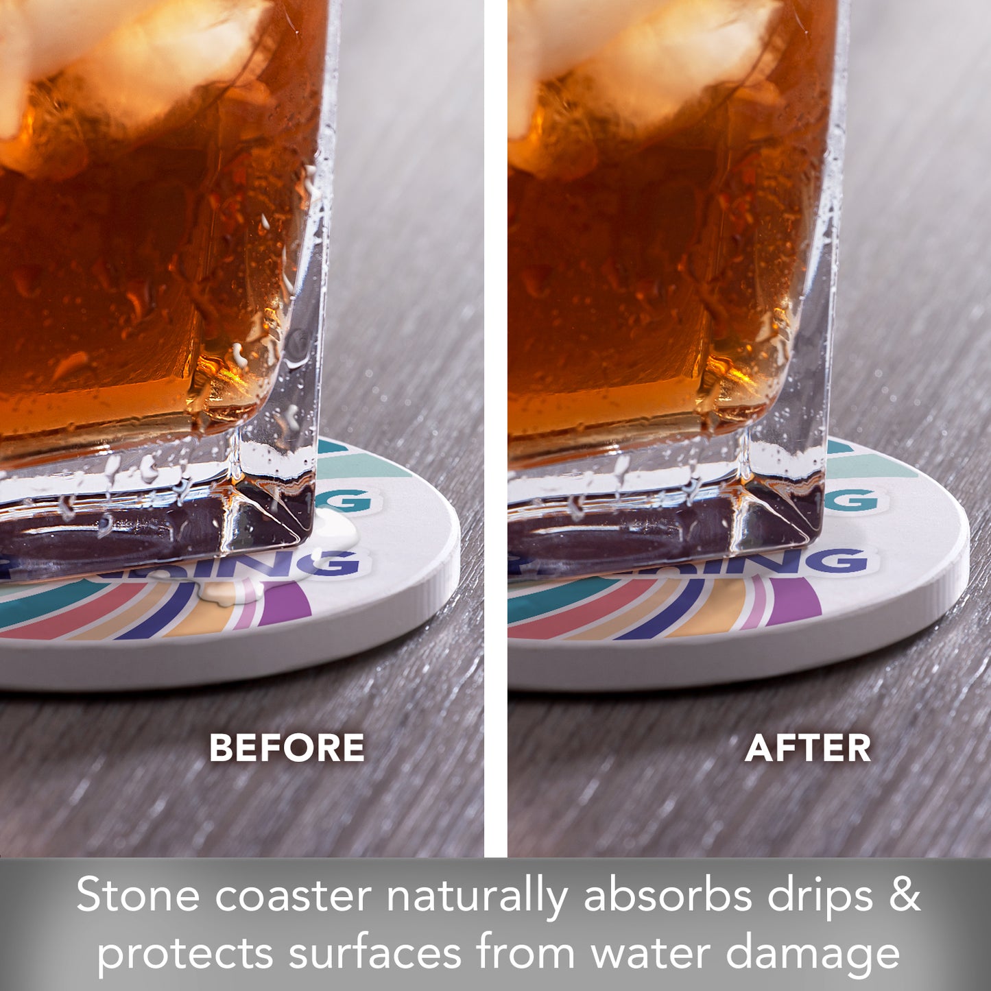 Thirstystone Stop Thinking Start Drinking Single Round Absorbent Stone Coaster 4" Diameter