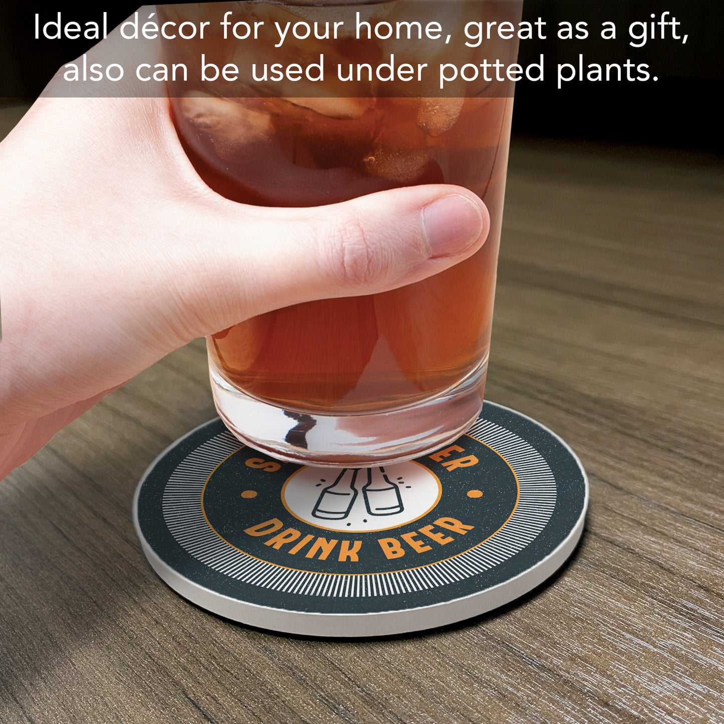 Thirstystone Save Water Single Round Absorbent Stone Coaster with Protective Cork Backing Manufactured in The USA 4" Diameter
