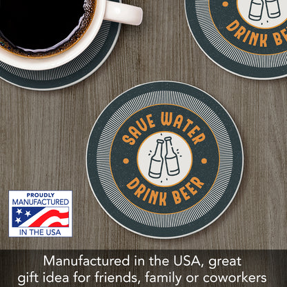 Thirstystone Save Water Single Round Absorbent Stone Coaster with Protective Cork Backing Manufactured in The USA 4" Diameter