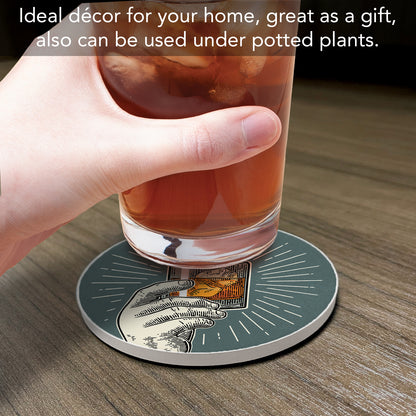 Thirstystone Cheers Glass Single Round Absorbent Stone Coaster with Protective Cork Backing Manufactured in The USA 4" Diameter