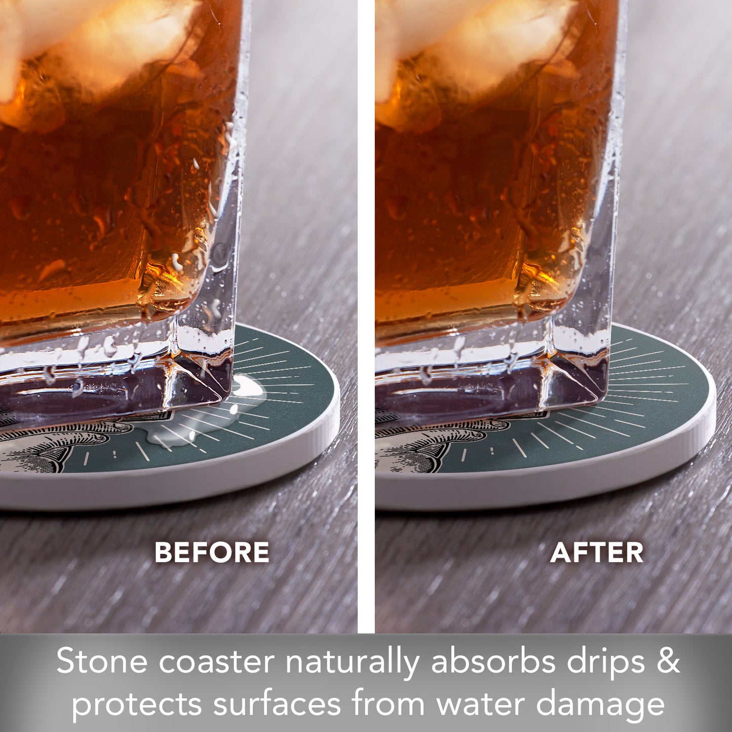 Thirstystone Cheers Glass Single Round Absorbent Stone Coaster with Protective Cork Backing Manufactured in The USA 4" Diameter