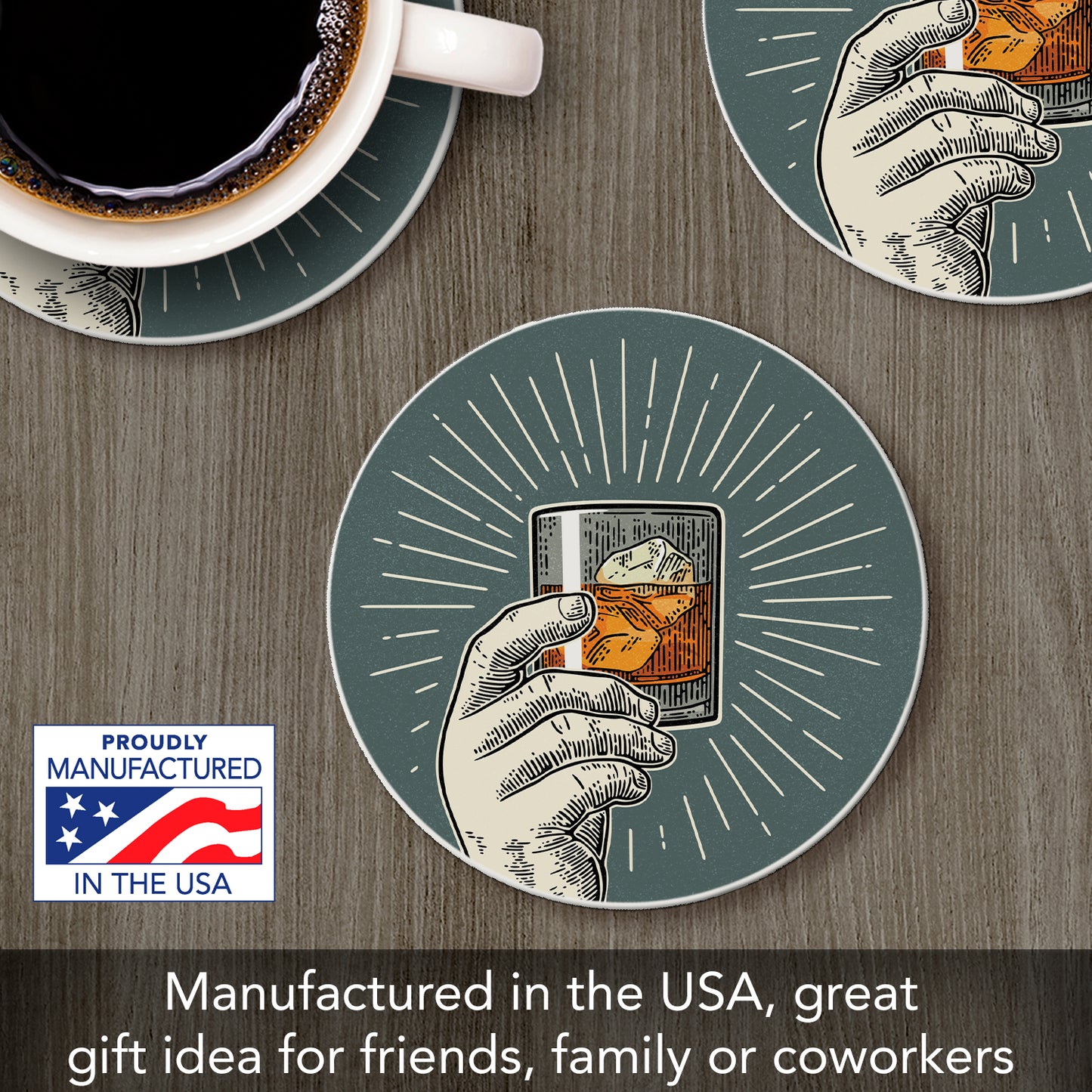 Thirstystone Cheers Glass Single Round Absorbent Stone Coaster with Protective Cork Backing Manufactured in The USA 4" Diameter
