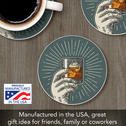 Thirstystone Cheers Glass Single Round Absorbent Stone Coaster with Protective Cork Backing Manufactured in The USA 4" Diameter