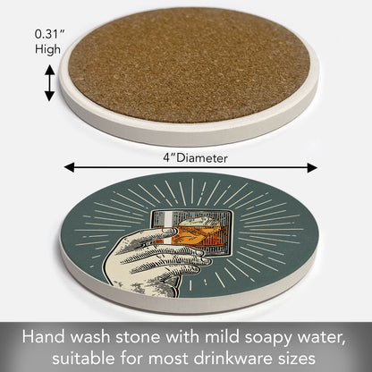 Thirstystone Cheers Glass Single Round Absorbent Stone Coaster with Protective Cork Backing Manufactured in The USA 4" Diameter