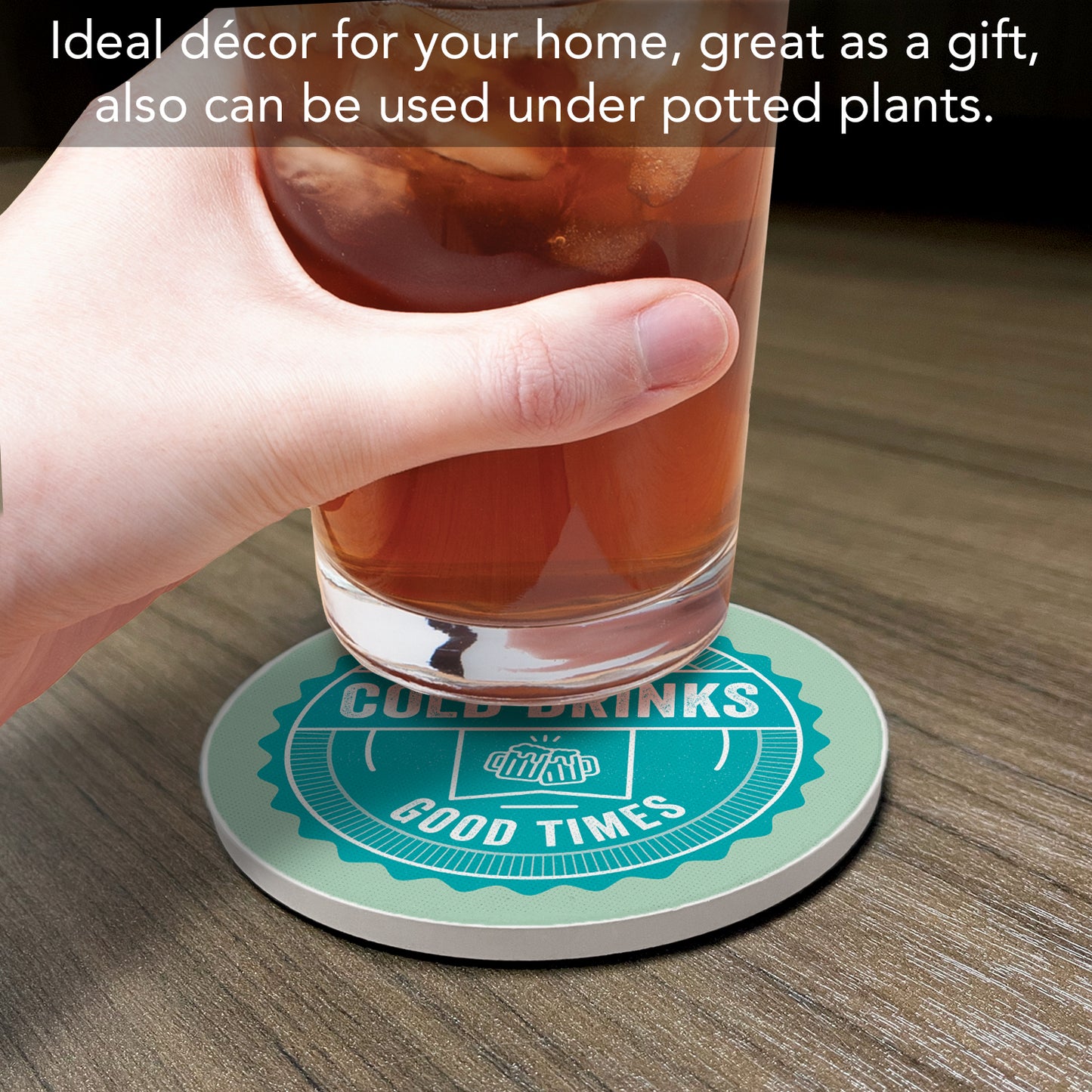 Thirstystone Cold Drinks Single Round Absorbent Stone Coaster with Protective Cork Backing Manufactured in The USA 4" Diameter