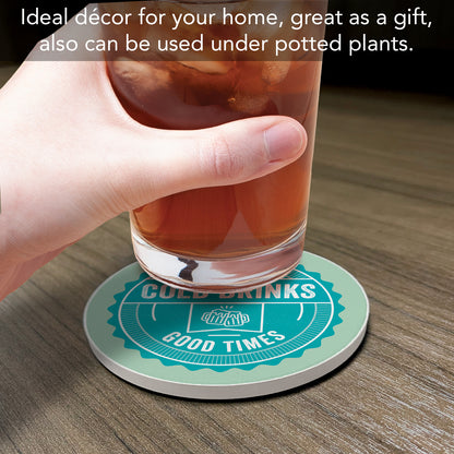 Thirstystone Cold Drinks Single Round Absorbent Stone Coaster with Protective Cork Backing Manufactured in The USA 4" Diameter
