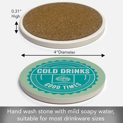Thirstystone Cold Drinks Single Round Absorbent Stone Coaster with Protective Cork Backing Manufactured in The USA 4" Diameter