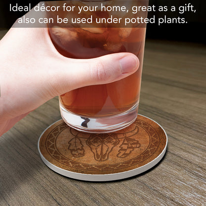 Thirstystone Leather Skull Single Round Absorbent Stone Coaster with Protective Cork Backing Manufactured in The USA 4" Diameter