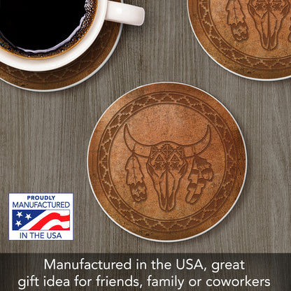 Thirstystone Leather Skull Single Round Absorbent Stone Coaster with Protective Cork Backing Manufactured in The USA 4" Diameter