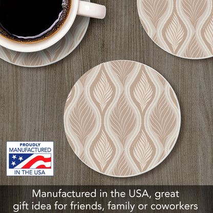 Thirstystone Mocha Leaves Round Absorbent Stone Coaster with Protective Cork Backing Manufactured in The USA 4" Diameter