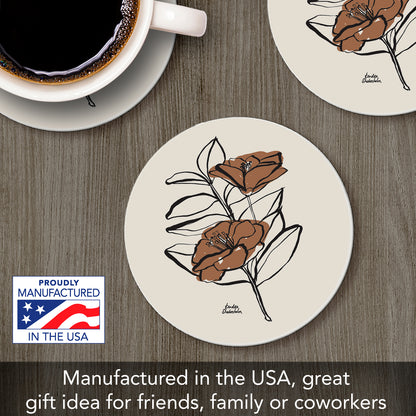 Thirstystone Mocha Flower Round Absorbent Stone Coaster with Protective Cork Backing Manufactured in The USA 4" Diameter