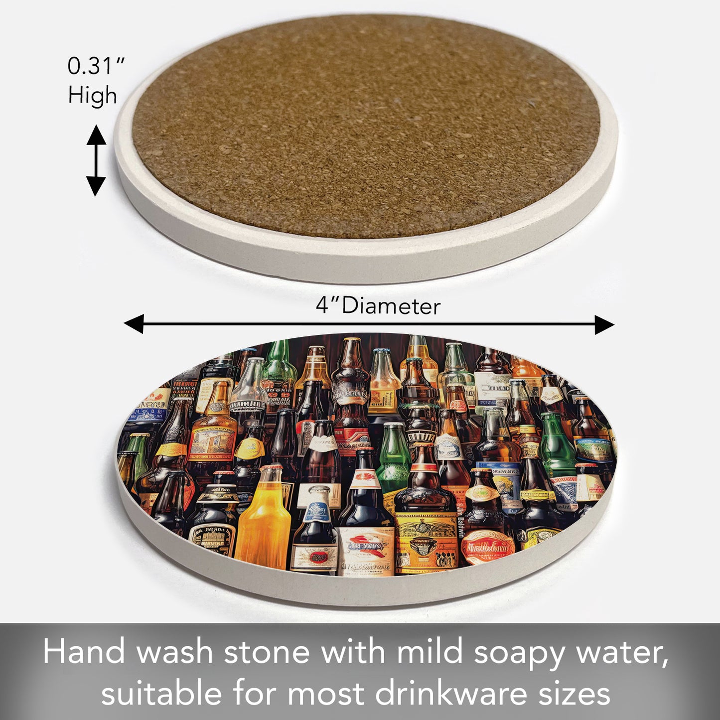 All About Beer Single Round Absorbent Stone Coaster 4" Diameter Create Your Own Collection