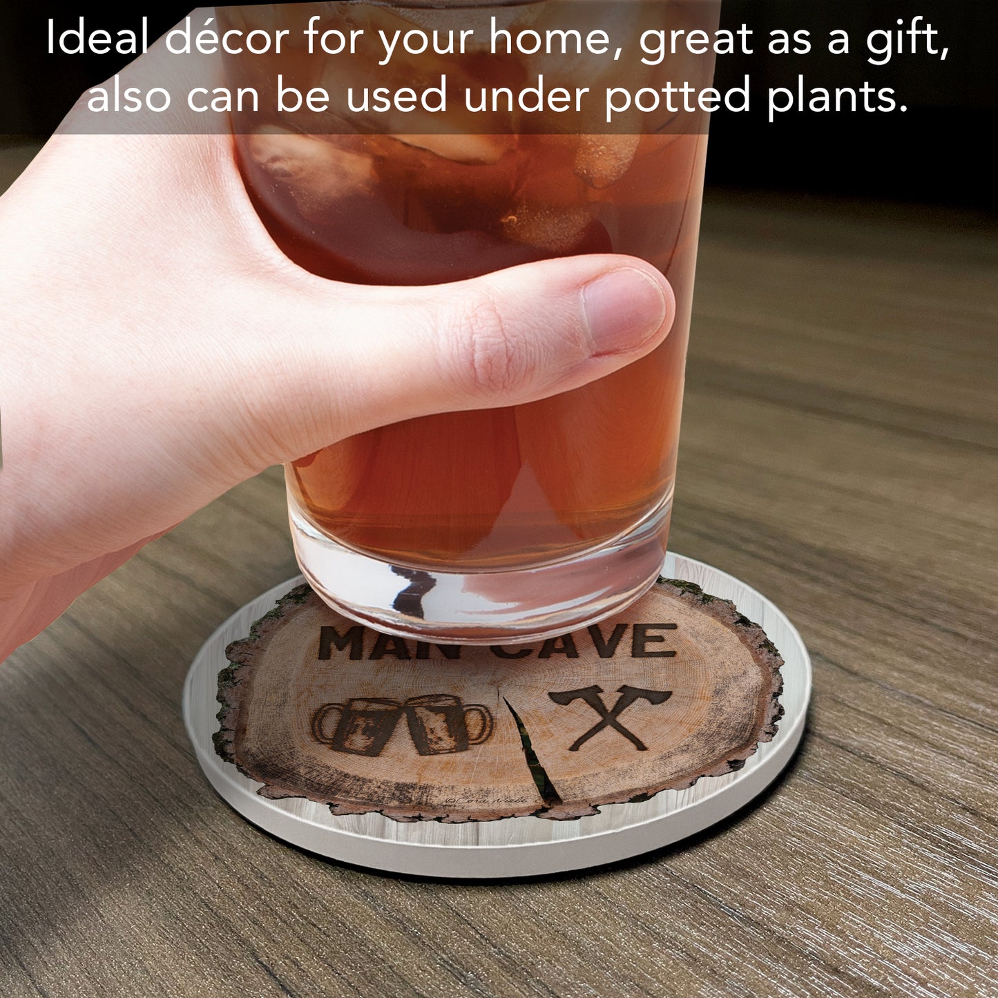 Man Cave Single Round Absorbent Stone Coaster 4" Diameter Create Your Own Collection