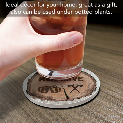 Man Cave Single Round Absorbent Stone Coaster 4" Diameter Create Your Own Collection