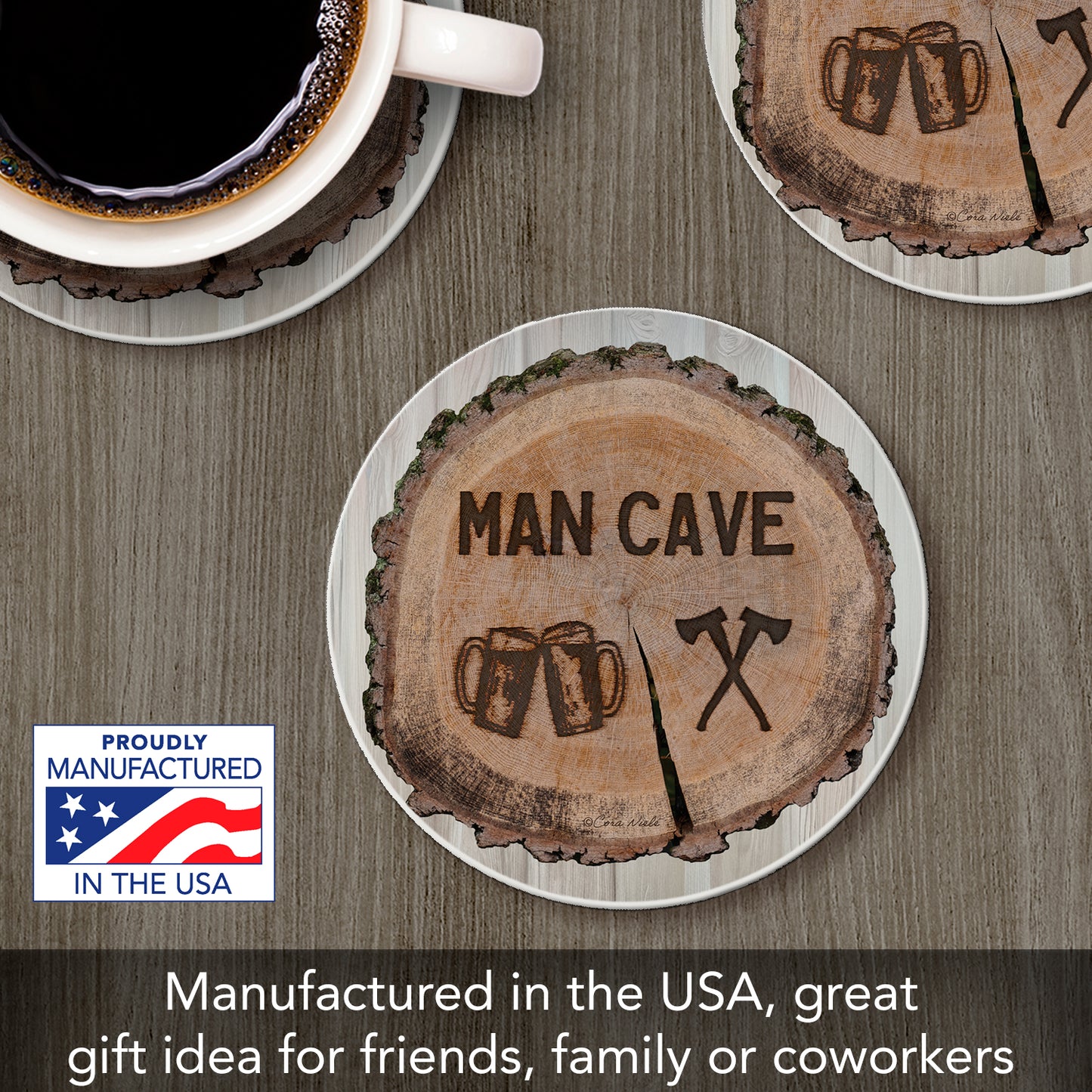 Man Cave Single Round Absorbent Stone Coaster 4" Diameter Create Your Own Collection