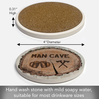 Man Cave Single Round Absorbent Stone Coaster 4" Diameter Create Your Own Collection