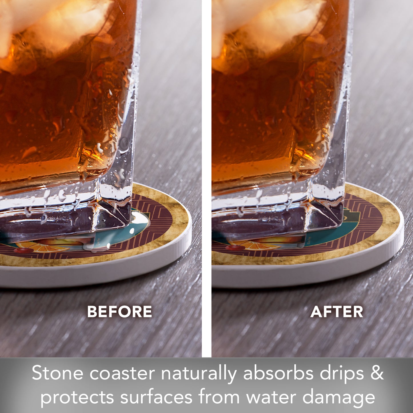 Gatsby Old Fashioned Single Round Absorbent Stone Coaster 4" Diameter Create Your Own Collection