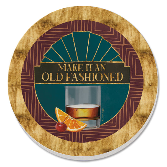 Gatsby Old Fashioned Single Round Absorbent Stone Coaster 4" Diameter Create Your Own Collection