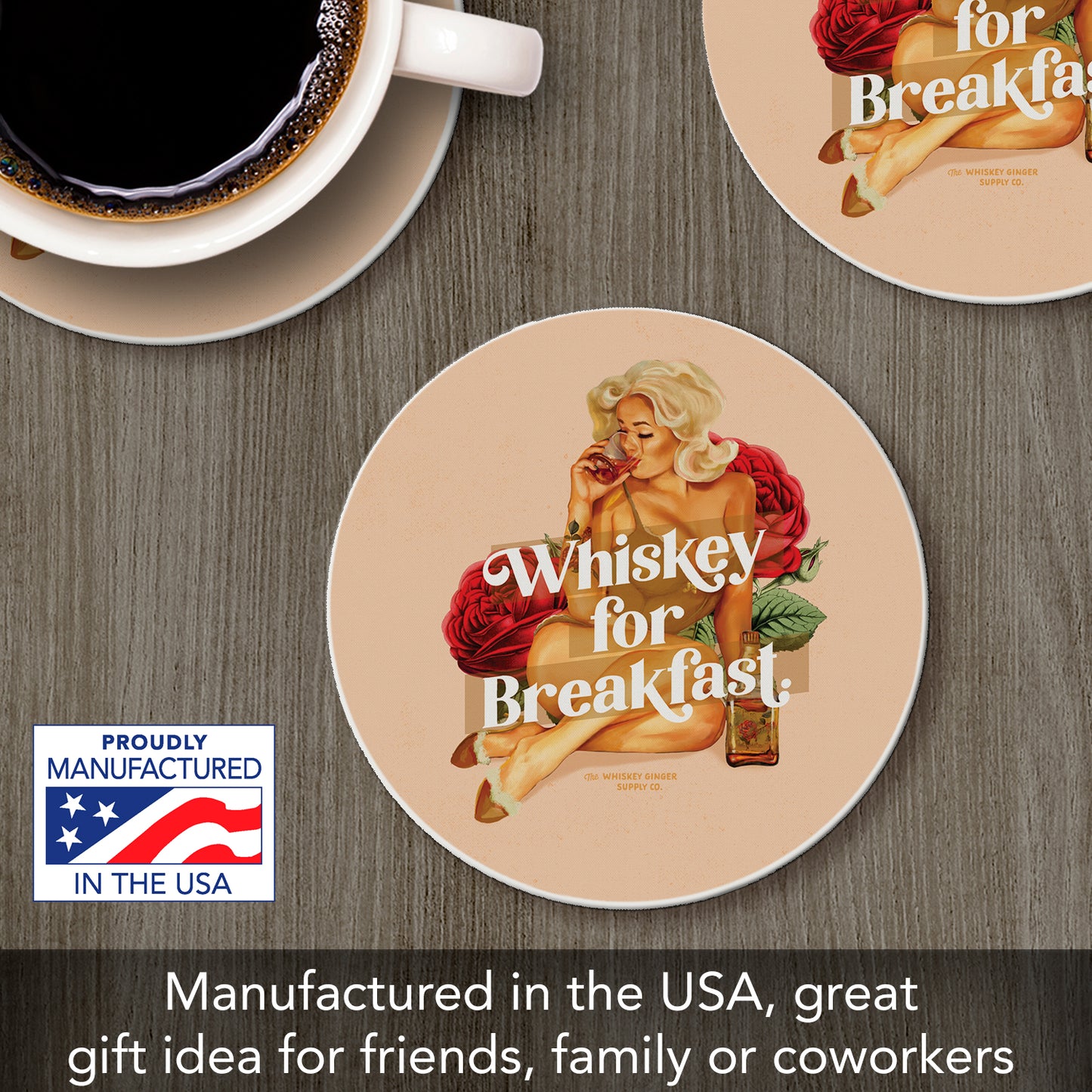 Whiskey Breakfast Single Round Absorbent Stone Coaster 4" Diameter Create Your Own Collection