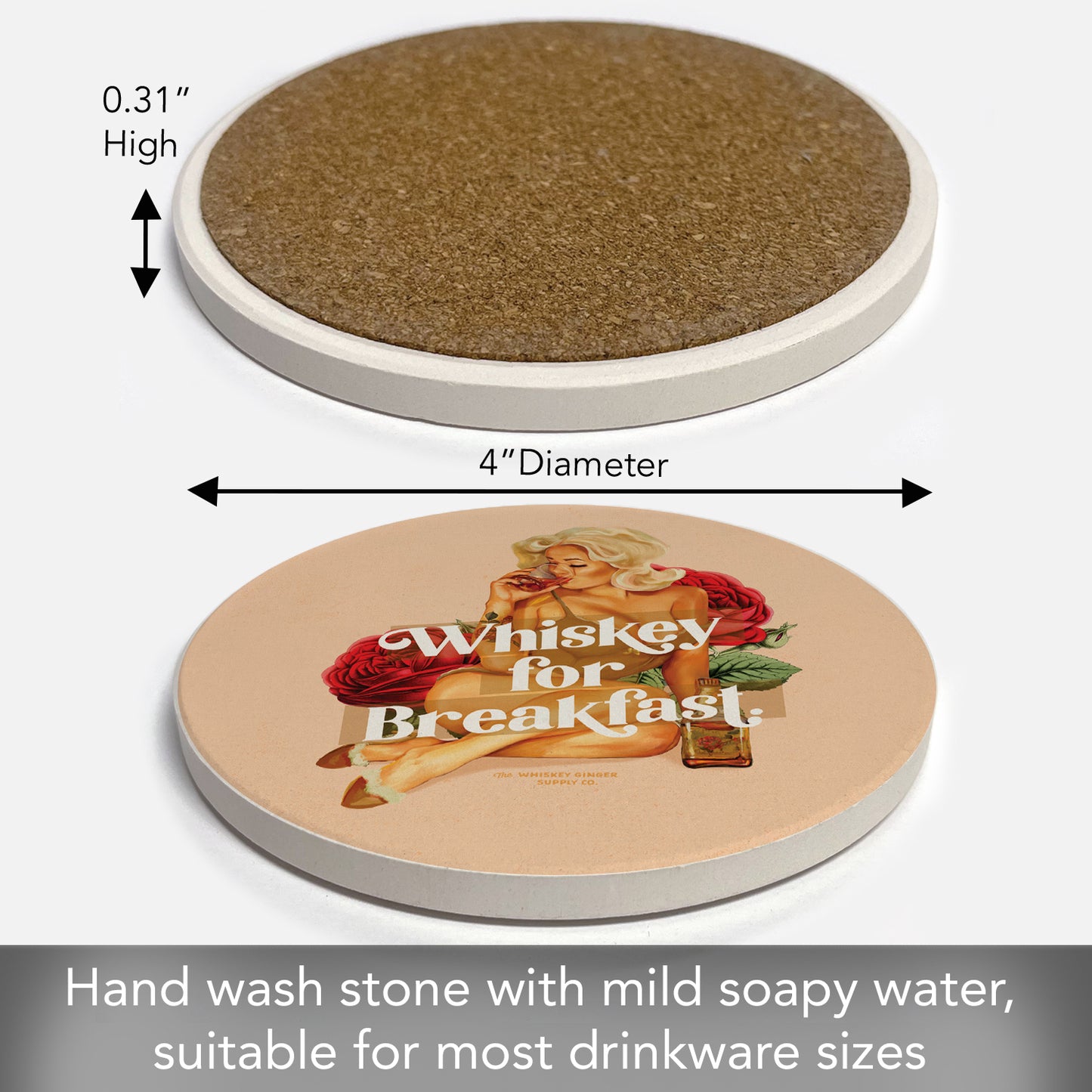 Whiskey Breakfast Single Round Absorbent Stone Coaster 4" Diameter Create Your Own Collection