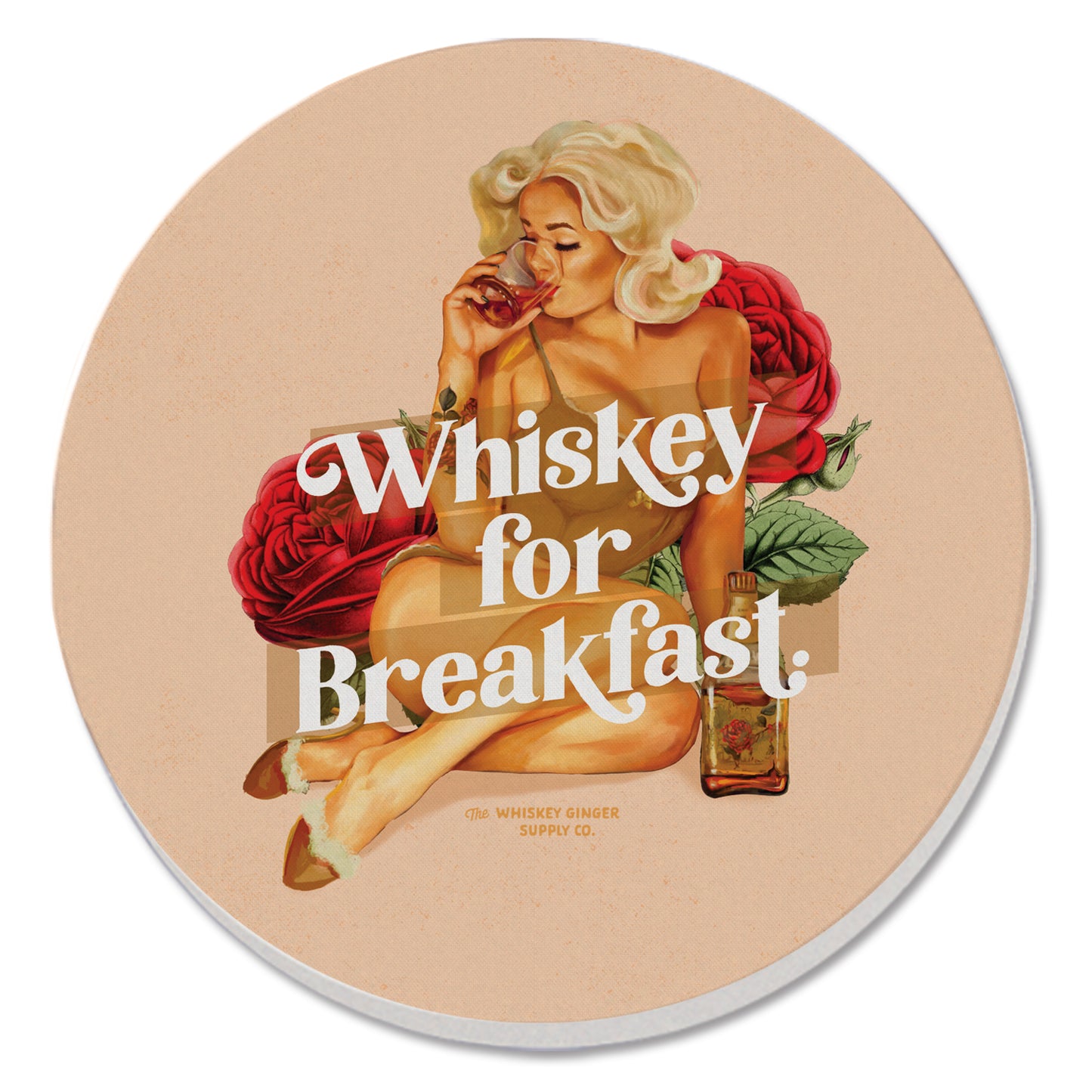Whiskey Breakfast Single Round Absorbent Stone Coaster 4" Diameter Create Your Own Collection