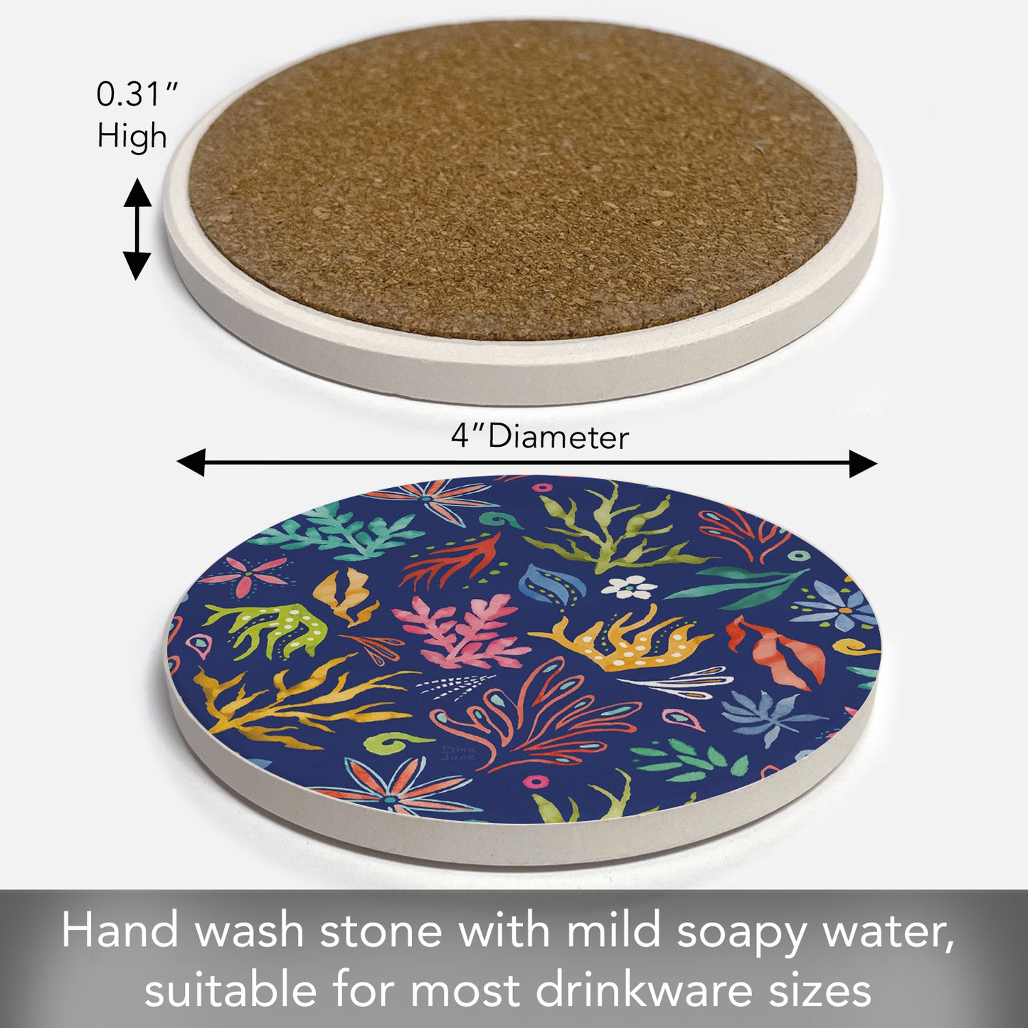 Seaweed Float Single Round Absorbent Stone Coaster 4" Diameter Create Your Own Collection