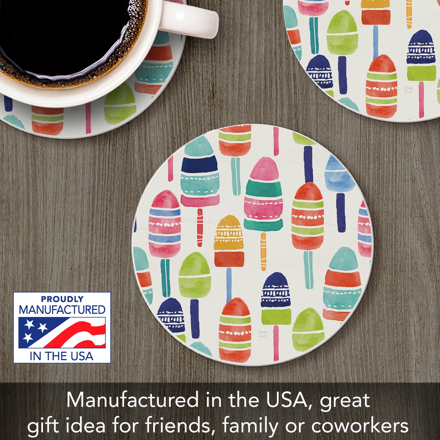 Buoy Float Single Round Absorbent Stone Coaster 4" Diameter Create Your Own Collection